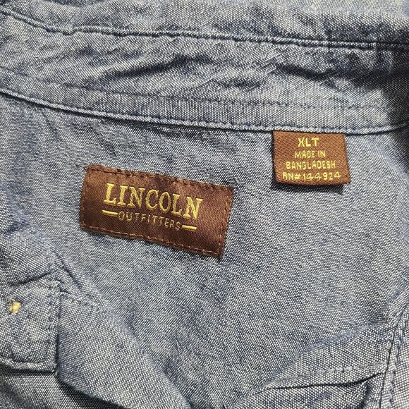 Lincoln Outfitters Men's Chambray Denim Short Sleeve Pearl Snap Shirt XLT - Picture 5 of 7